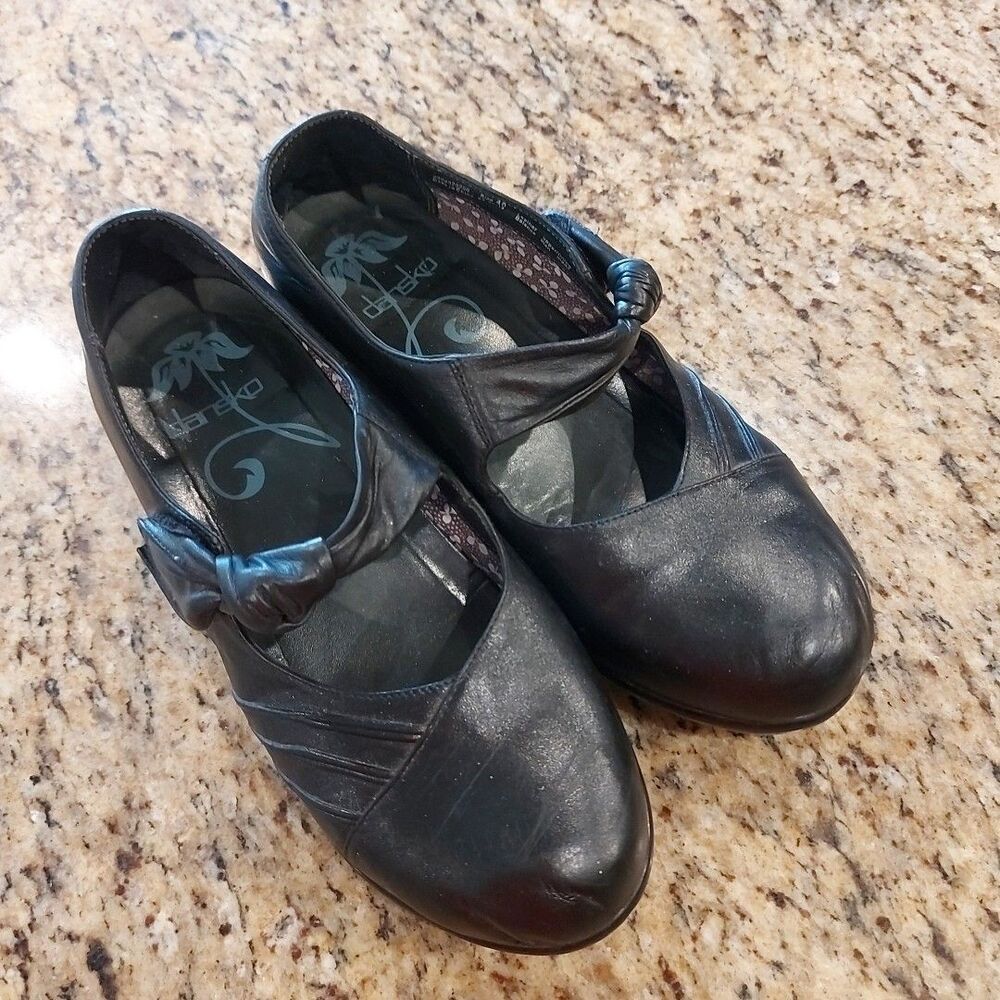 DANSKO Women's Mary Jane Shoes AINSLEY Black Leather Knot Size 40 US 9.5
